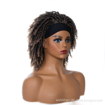 AISHILI Twist Braid Synthetic Ombre Dark Brown To Light Blone Hair Wigs With Black Headband For Women
